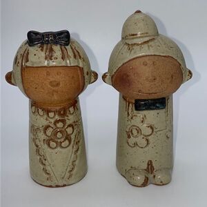 Vintage Rare Pottery Salt and Pepper Pot Figurine Asian Boy and Girl